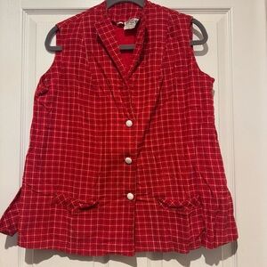Vintage Maternity Red Plaid Sleeveless Vest Coming Attractions size 14 Corduroy